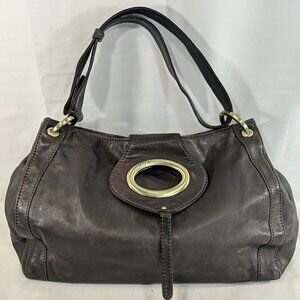 Ri2K Leather Dark Brown Gold Shoulder Purse Bag Adjustable Strap Y2K